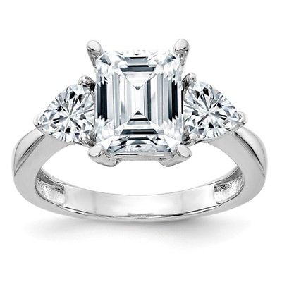 3 Ct Moissanite white Emerald Cut 3-Stone Engagement Ring 14k White Gold finish