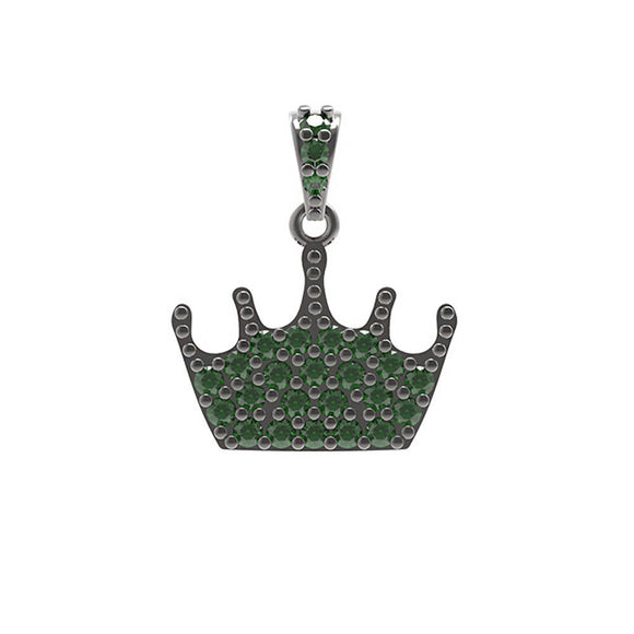 Natural Micro Pave Chrome Diopside Fine 925 Silver King's Crown Pendant Jewelry