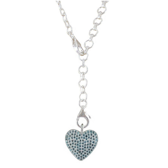 925 Solid Silver Blue Topaz Heart Handmade Link Chain Pendant Necklace Jewelry