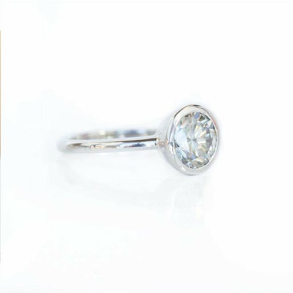 Round 1.75 Ct White Brilliant Moissanite Engagement Ring Solid 14k White Gold