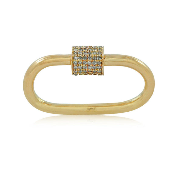 14k Yellow Gold Natural Pave Diamond Carabiner Clasp Finding Fashion Jewelry New