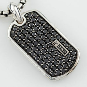 HipHop Style Pendant Dog Tag Black Diamond Studded Classic Solid Sterling Silver