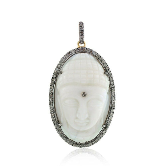 Gorgeous White Agate Pave Diamond Buddha Pendant 925 Silver Jewelry PEMJ-1040