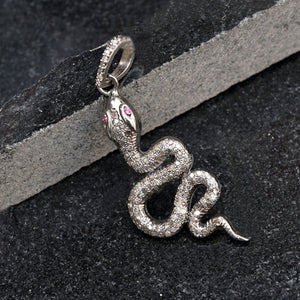 Genuine Pave Diamond Ruby Snake 925 Silver 18" Chain Pendant Jewelry PEMJOS-805