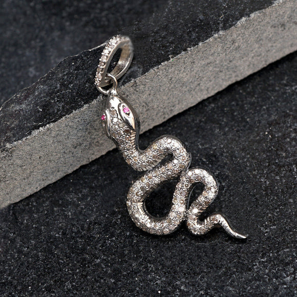 Genuine Pave Diamond Ruby Snake 925 Silver 18