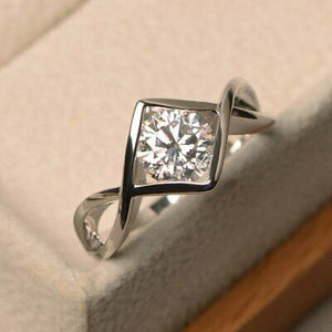 Round 1.20 Ct White Brilliant Moissanite Engagement Ring Solid 14k White Gold