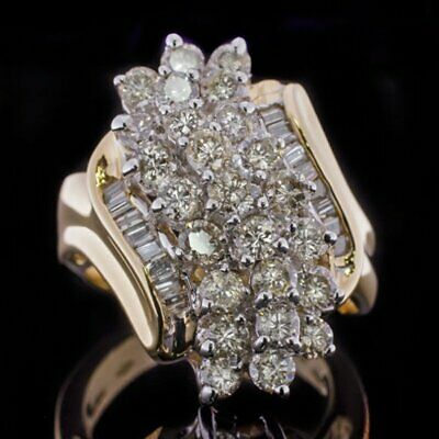 Retro Estate 1.5Ct Diamond Cluster Statement Cocktail Ring 14K Yellow Gold Over