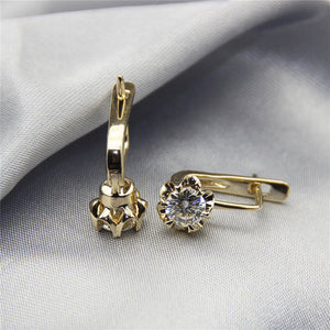 1.20 Ct Round Loose Moissanite Solitaire Floral Earrings Solid 10K Yellow Gold