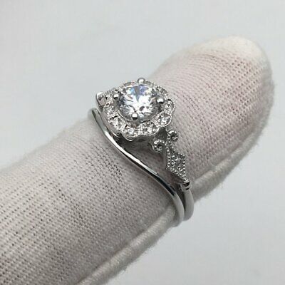 1.8 ct Halo vintage LooseMoissanite engagement bridal ring Solid 14K White Gold