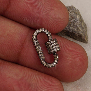 Handmade Genuine Pave Diamond Clasp Carabiner Lock Finding 925 Silver Jewelry