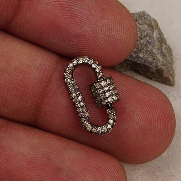 Handmade Genuine Pave Diamond Clasp Carabiner Lock Finding 925 Silver Jewelry