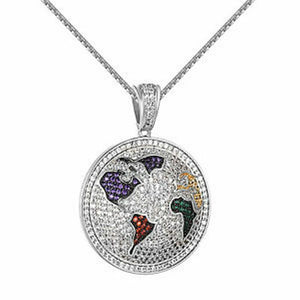 Unique Design Globe Pendant World Diamond Studded Gift Solid Sterling Silver