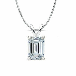 1.0 ct Emerald Cut Solitaire 14k White Gold Over Diamond Pendant With 18" Chain