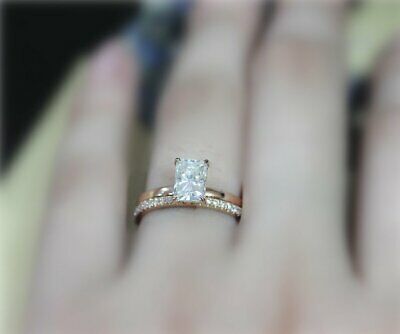 14k Rose Gold 1.50 Ct White radiant Moissanite Engagement Wedding Ring