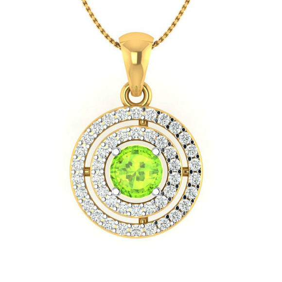 1.50 CT Round Green Peridot Double HALO Pendant W/ Chain 14k Yellow Gold Finish