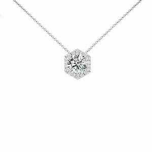 1.50 ct Round Moissanite Diamond Hexagon Halo peandant necklace 14k White gold