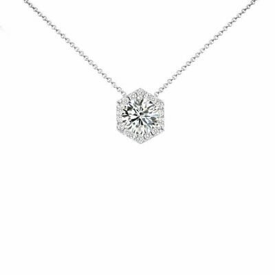 1.50 ct Round Moissanite Diamond Hexagon Halo peandant necklace 14k White gold