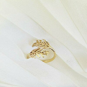 14K yellow Gold leaves branches ring handmade women's engagement ring