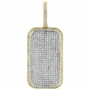 Diamond Dog Tag Pendant Mens 10K Yellow Gold Over Fully Iced Out Charm 0.81 CT