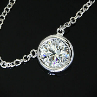 Moissanite Solitaire necklace Engagement Wedding 14K White Gold Over 2.00 Ct