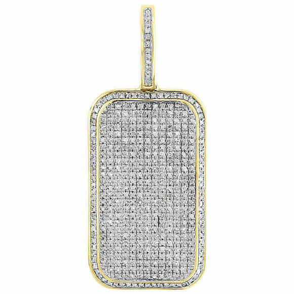 Diamond Dog Tag Pendant Mens 10K Yellow Gold Over Fully Iced Out Charm 0.81 CT