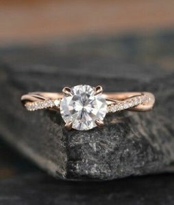 2.05 Ct Round Cut Real Moissanite Twist Engagement Ring Solid 14k Rose Gold