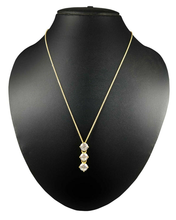 14K YELLOW GOLD OVER LADIES 3 DROP NECKLACE PENDANT W/ 3 CT DIAMOND WITH CHAIN