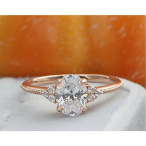 Oval 2.58 Ct White Brilliant Moissanite Engagement Ring Solid 14k Rose Gold VVS