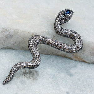 Natural Sapphire Pave Diamond Snake Pendant Animal 925 Sterling Silver Jewelry