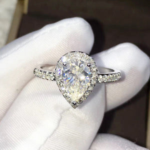 3.00 tcw Classic White Pear Moissanite Solid 14K White Gold Engagement Ring