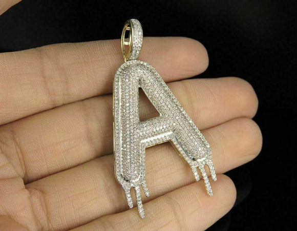 2.00CT Diamond Men’s 10K Yellow Gold Fn Drip Melt A Initial Letter Charm Pendant