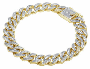 Men's 10K Yellow Gold Over D/VVS1 Diamond Miami Cuban Link Bracelet 2.00 CT 8.5"