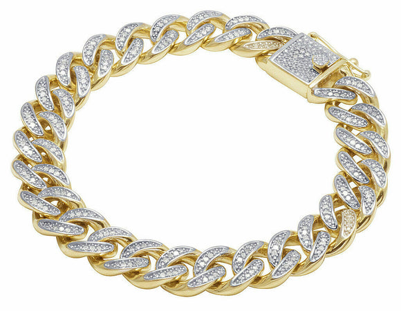 Men's 10K Yellow Gold Over D/VVS1 Diamond Miami Cuban Link Bracelet 2.00 CT 8.5