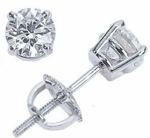 Ladies 1.0 CT Round Cut Solitaire Diamond 925 Silver Stud Earrings Screw Back