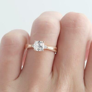 7.00 mm Cushion White F Moissanite Vintage Wedding Ring in 10K solid Rose Gold