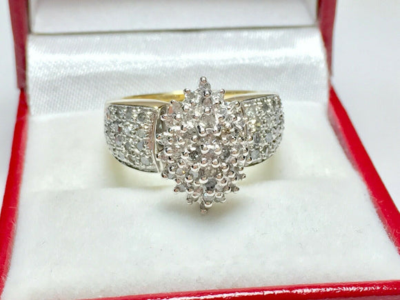 Vintage Cluster Engagement Ring 10KT Yellow Gold Over Diamond Cocktail Ring 1CT