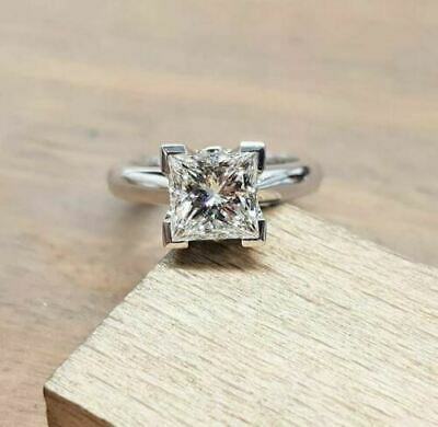 2Ct Princess Moissanite Solitaire Unique Engagement Ring solid 14K white Gold