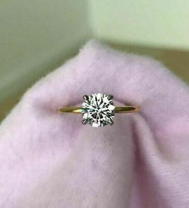 1.5Ct White Moissanite Round Solitaire Engagement Wedding Ring 14k Yellow Gold