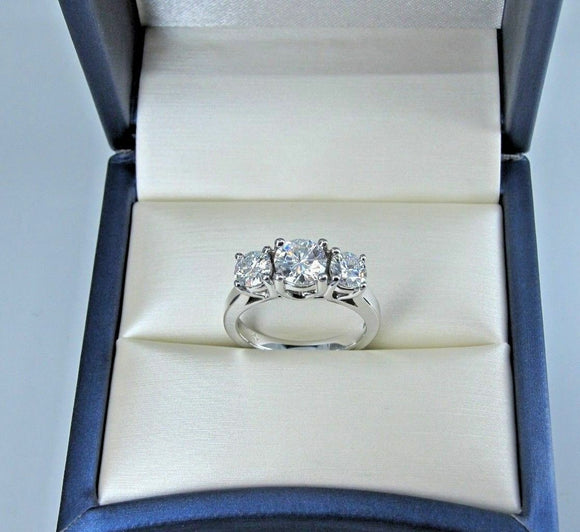 3 Stone 3.00 Ct Round-Cut Moissanite Solitaire Engagement Ring 14K White Gold