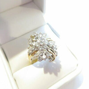 Stunning 3.10 CT Diamond Cluster 14k Yellow Gold Over Dinner Party Cocktail Ring