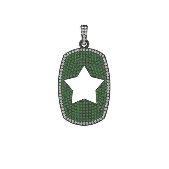 Natural Pave Diamond Chrome Diopside 925 Sterling Silver Star Pendant Jewelry