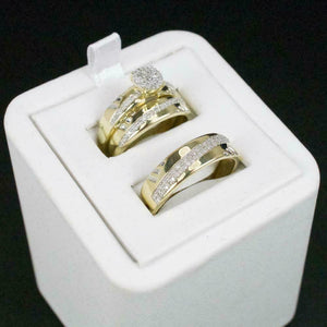 14k Yellow Gold Fn Trio Ring Set His And Hers Diamond Engagement Bridal Wedding