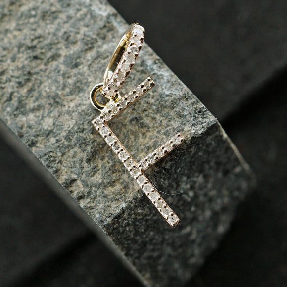 14k Yellow Gold Alphabets Jewelry Pave Diamond Initial Letter F Charm Pendant