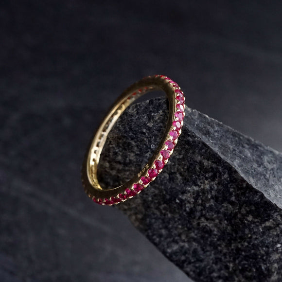 14k Yellow Gold Genuine Ruby Eternity Band Ring Gemstone Jewelry BIRTHDAY GIFTS