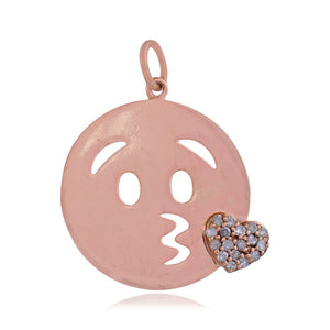 Natural Pave Diamond Emoji Heart Pendant Solid 14k Rose Gold Fine Jewelry GIFTS