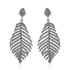 Genuine Pave Diamond Leaf 925 Silver 14k Gold Earrings Gifts Jewelry EAMJOS-834