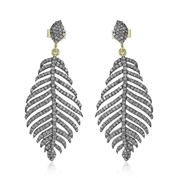 Genuine Pave Diamond Leaf 925 Silver 14k Gold Earrings Gifts Jewelry EAMJOS-834