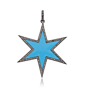 Turquoise Enamel Pave Diamond Star 925 Silver 18" Chain Pendant Jewelry PEMJ-825