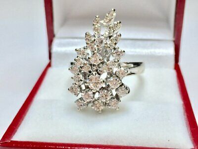 Vintage 1.05 CT Diamond Cluster Ring 14KT White Gold Over Vintage Diamond Ring