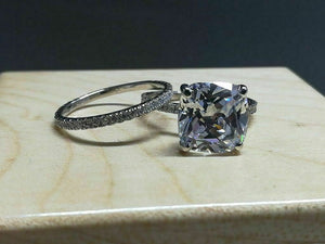 3 Carat Cushion & Round Cut Diamond 14K White Gold Fn Bridal Set Engagement Ring